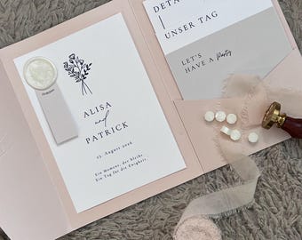 Elegant floral minimalist wedding invitation | Canva PDF template for printing | DIY pocketfold wedding | Instant download