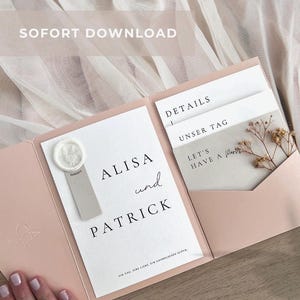 Hochzeitseinladung elegant & minimalistisch | Canva PDF Vorlage zum Ausdrucken | Pocketfold DIY Hochzeit | Sofort Download