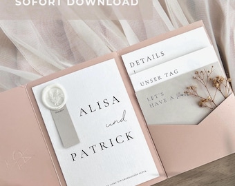Elegant & minimalist wedding invitation | Canva PDF template for printing | DIY pocketfold wedding | Instant download