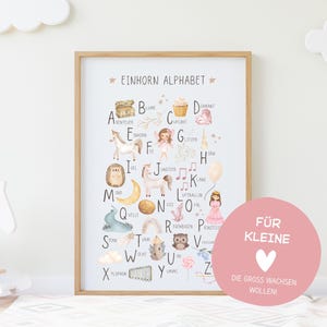 Póster infantil unicornio alfabeto ABC |  Imagen caballos de fantasía | Conocimiento y Educación | Perfecto para rituales y regalos | descarga instantánea