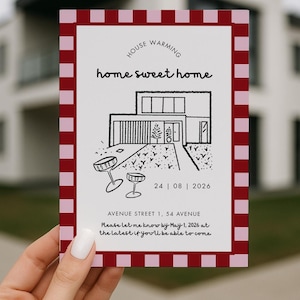 Pendaison de crémaillère | Maison douce | Cérémonie de fin de chantier, pose de la première pierre | Modèle de carte d'invitation numérique Canva