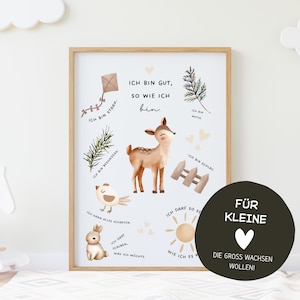 Affirmationsposter Waldtiere Reh | Kinderrechte Bild | Stärkung von Mut & Selbstliebe | Perfekt für Rituale und Geschenke | sofort Download