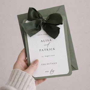 Layered Green Wedding Invitation | Elegant DIY Wedding Card with Bow | Minimalist Printable Wedding Invitation | Timeless