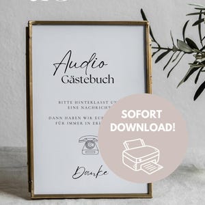 Segno del libro degli ospiti audio telefonico | Immagine poster fai da te personalizzabile matrimonio compleanno | Download istantaneo minimalista del modello Canva