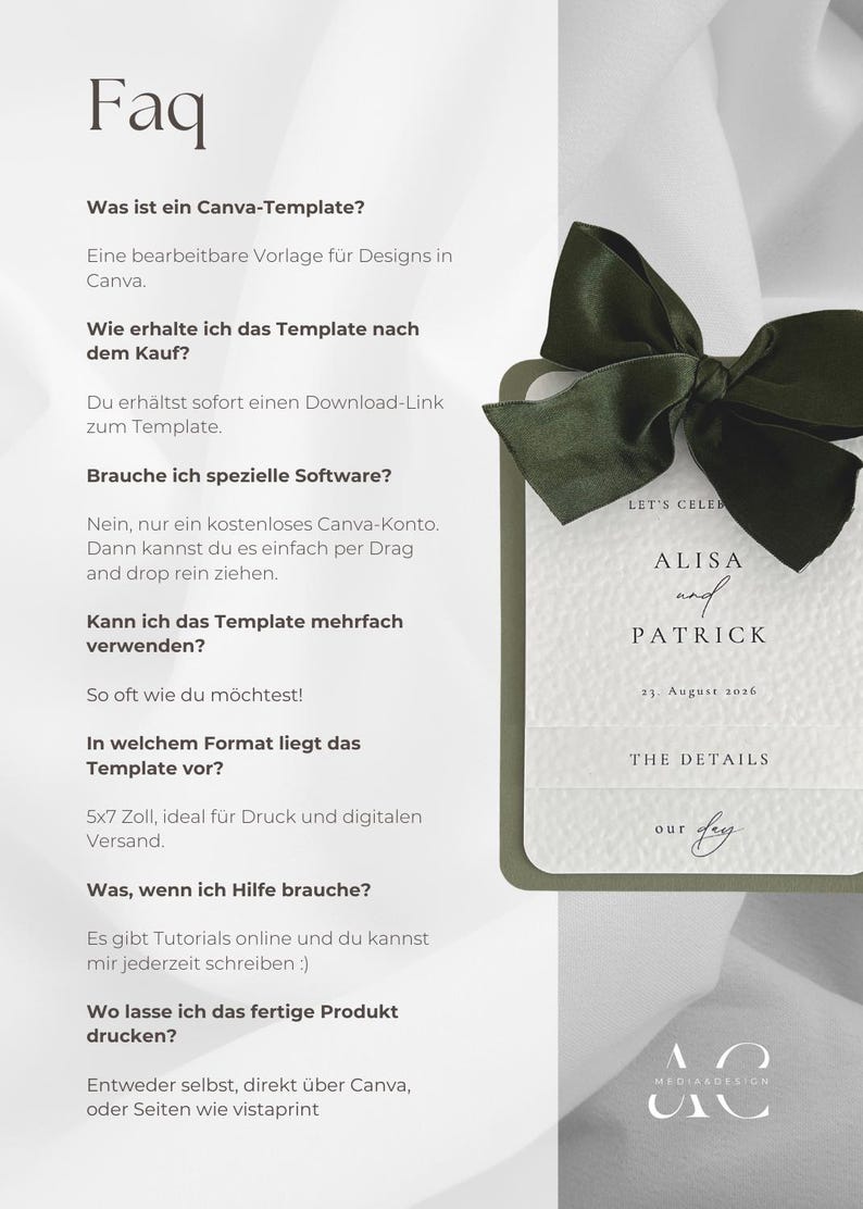 Boho floral & minimalist wedding invitation | Canva PDF template for printing | Pocketfold DIY wedding | Instant download image 7