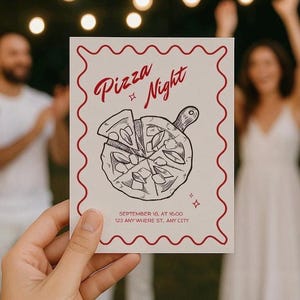 Uitnodiging voor een bijeenkomst | Pizza-avond | Bruiloft Verjaardag Dirty Thirty | Digitale Canva-sjabloon voor uitnodigingskaart