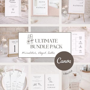 Plantillas elegantes y sencillas para bodas | con invitación plegable (descarga instantánea en Canva) | 14 plantillas uniformes personalizables