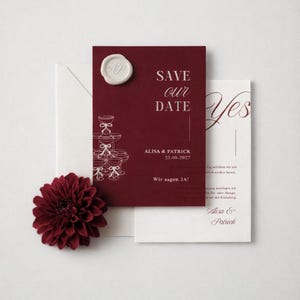 Save the Date Wedding Template Burgundy | Printable Save Our Date Card | Elegant Wedding Stationery | 2 Color Options | Instant Download