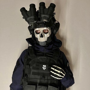 Ghost Battle Combo - Cosplay Gear for Airsoft | Tactical Helmet with Night Vision & Combat Gear | Warzone Ghost Operator Equipment