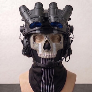 Ghost Operator-headsetet med NVG, taktisk skallemask, hörselkåpor, hjälm - Airsoft-cosplayutrustning, Halloween-kostymset