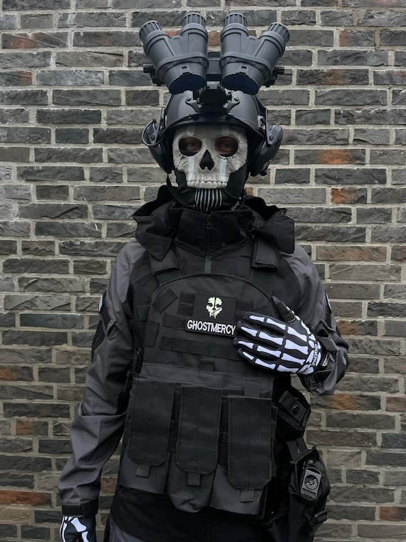Ghost Full Set - Ghost Mask, NV Goggles, Ghost Vest, Ghost Gloves, Tactical Clothes, Earmuffs, Sticker – COD Cosplay Gear for Airsoft