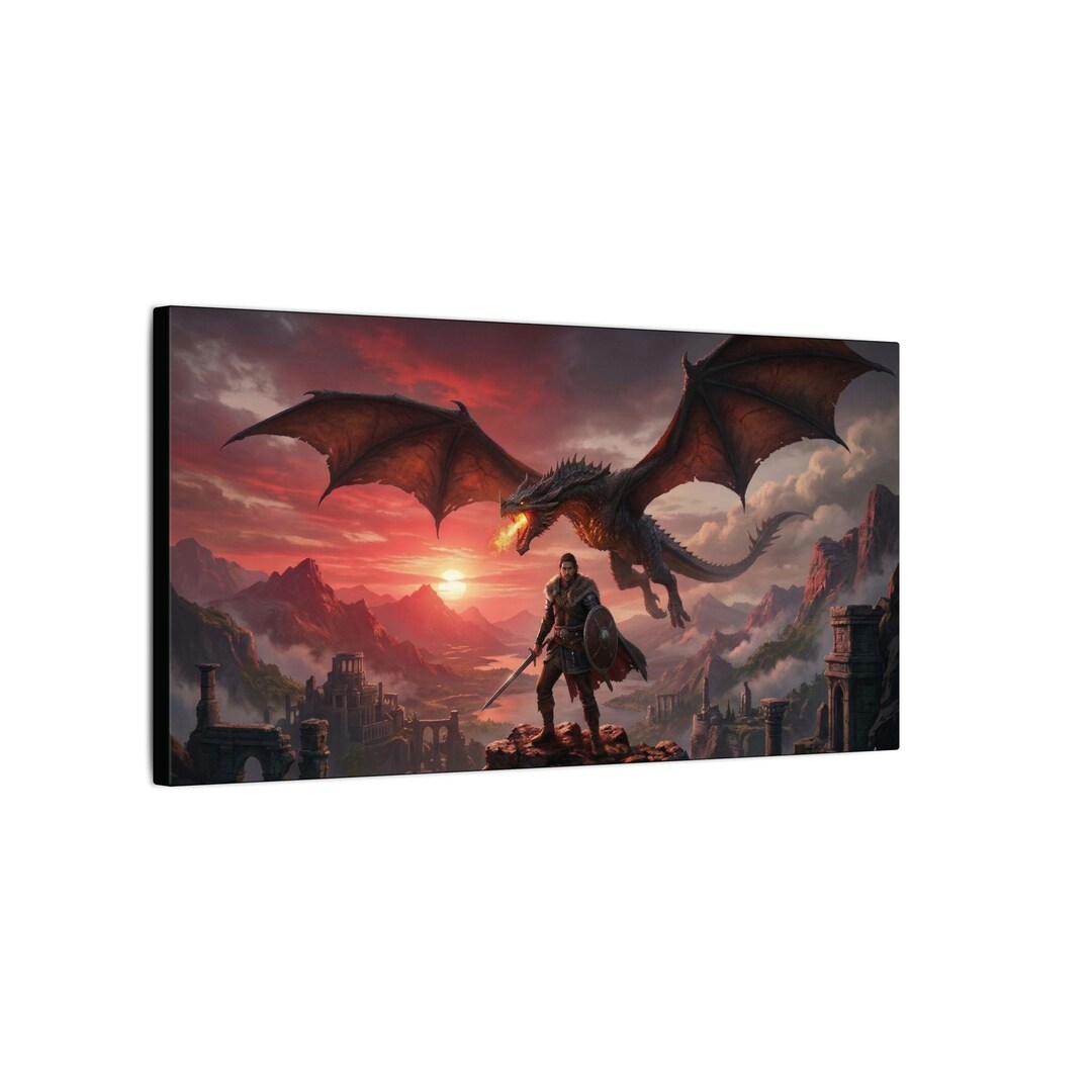 C-desert Dragon Wall Art Print | Fantasy Warrior Canvas Art | Epic Fire ...
