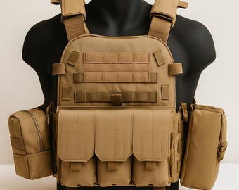 Colete tático com 8 bolsas removíveis – Equipamento militar ajustável para airsoft e paintball para atividades ao ar livre, caça e treinamento