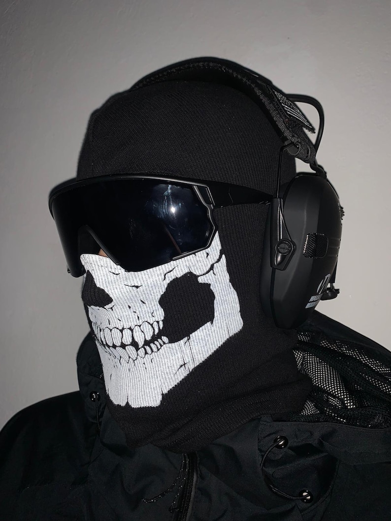 Classic Ghost Balaclava – Tactical Balaclava & Earmuffs Headset | COD Ghosts Operator Mask for Airsoft, Cosplay, Outdoor Gear
