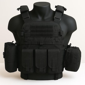 Airsoftvest met 8 verwijderbare zakjes – verstelbare militaire tactische paintballuitrusting voor outdoor, jacht en training