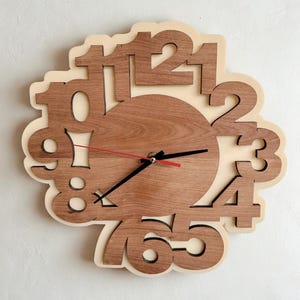 Reloj de pared extragrande de madera y acrílico / Números cortados con láser, decoración moderna para el hogar (30 cm-50 cm) / Reloj personalizado
