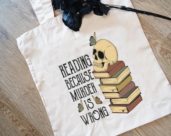 Reading & Skulls Tote Bag | Book Lover Gift