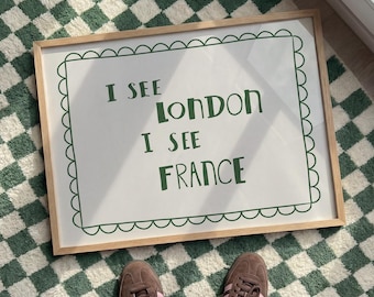 I See London I See France Bathroom Wall Art, Funny Retro Bathroom Print, Unframed (MR131)