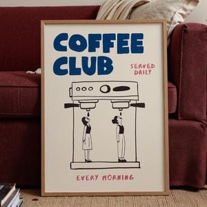 Quadro artístico "Clube do Café" com 2 mulheres, pôster retrô de máquina de expresso, decoração para bar ou cozinha, MR24