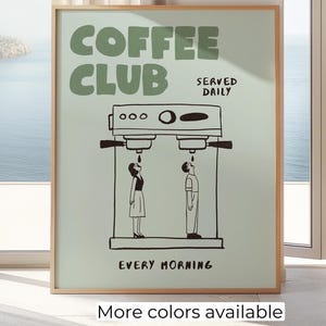 コーヒークラブ手描きレトロキッチンプリント、楽しいキッチンイラスト、トレンディなキッチン装飾、コーヒー愛好家ウォールアート、美的カフェポスター MR3