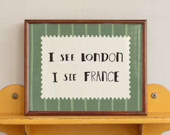 I See London France Print, Funny Bathroom Wall Art, Retro Stripe Poster (UNFRAMED) MR99