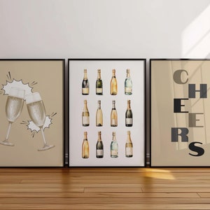 Set of 3 Bar Poster, Trendy Wall Art, Party Signature Drink Sign, Bar Cart Decor, Drink Art, Minimalist Retro Print, Champagne Print 12
