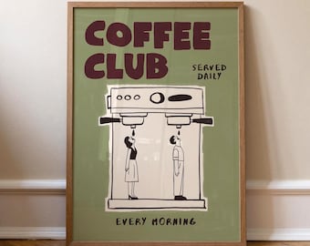 Coffee Poster, Hand-Drawn Retro Espresso Machine Art, Coffee Bar Decor (MR167)