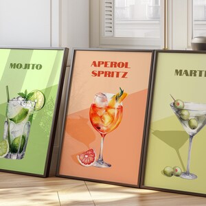 Elige 3 pósteres de cócteles. Arte de Aperol Spritz, arte de Martini, impresiones de pared de moda, set de impresiones de cócteles, decoración de carrito de bar, arte de bebidas, 13