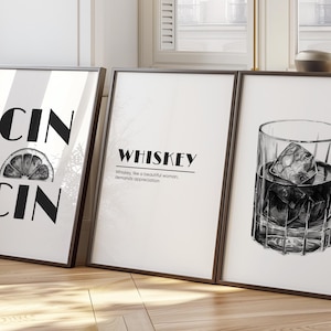 Set of 3 Whiskey Art Print, Trendy Wall Poster, Party Signature Drink Sign, Bar Cart Decor, Drink Recipes Art, Minimalist Retro Print 05