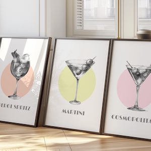 Elige 3 pósteres de cócteles. Arte de Aperol Spritz, arte de Martini, impresiones de pared de moda, póster de cócteles, decoración de carrito de bar, arte de bebidas, 11