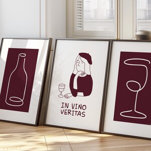 In Vino Veritasプリント、クリエイティブホームバーウォールアート3点セット、モダンキッチンラインウォールアート、バーカート装飾、ラウンジポスター、ワイングラスアートD126