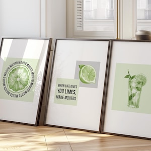 Set of 3 Mojito Art Prints, Modern Kitchen Trendy Wall Art, Bar Cart Decor, Mojito Lover Gift, Cocktail Bar Poster, Beverage Lounge Print 45