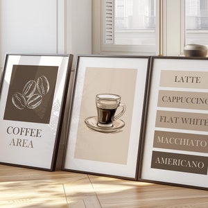 Coffee print, Trendy Wall Art, Coffee Kitchen Cart Art Posters, Retro Drink Sign, Drink, Minimalist Print, Bar Food Wall Art (Set of 3) 07
