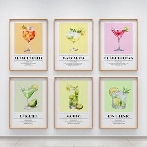 Collezione Cocktail: Aperol Spritz, Cosmopolitan, Stampe da Parete alla Moda, Poster Cocktail, Decorazione Carrello Bar, Ricette per Bevande (Set da 3) Art 03
