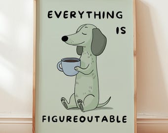 Stampa "Tutto è risolvibile", poster positivo con cane, decorazione per ufficio/caffetteria MR4