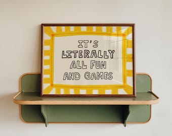 Fun and Games Print, Hand Drawn Printable Wall Art, Trendy Dorm Decor