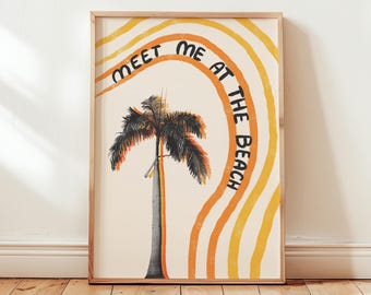 Meet Me at the Beach Print, Handwritten Coastal Poster, Palm Tree Wall Art (MR156)