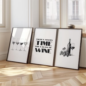 Set of 3 Wine Glass Posters, Trendy Bar Wall Art, Modern Kitchen Decor, Bar Cart Decor, Wine Lover Gift, Wine Print, Lounge Art Poster 55