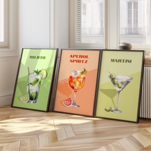 Choose any 3 cocktail posters. Aperol Spritz art, Martini artwork, Trendy Wall Prints, Cocktail Print Set, Bar Cart Decor, Beverage Art, 13