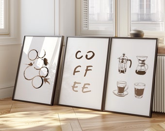 Set of 3 Coffee Print, Trendy Cafe Decor, Kitchen Wall Art, Coffee Shop Decor, Apartment Coffee Lover Art, Minimalist Espresso Poster 49