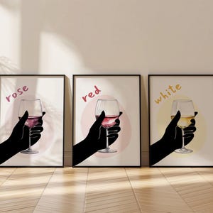 Set of 3 Wine Glass Posters, Trendy Bar Wall Art, Modern Kitchen Decor, Bar Cart Decor, Wine Lover Gift, Wine Print, Lounge Art Poster 53