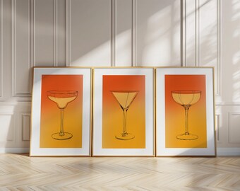 Cocktail Glass Print Set, Martini, Coupe, Margarita, Bar Cart Art (41)