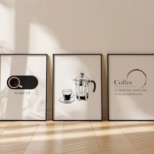 Set of 3 Coffee Print, Trendy Cafe Decor, Kitchen Coffee Cart Art Posters, Coffee Shop Decor, Coffee Lover Art, Minimalist Espresso Print 43