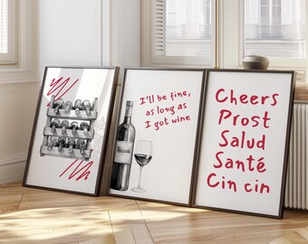 Artistic Wine Prints Set, Trendy Bar Cart Decor 60