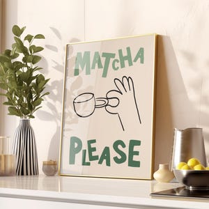 Matcha-poster, trendy print, retro koffieposter, vintage etensposter, koffiebardecor, moderne keukenkunst, groene esthetische caféposter MR9