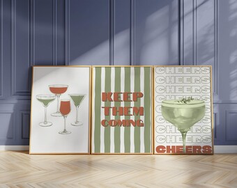 Set of 3 Bar Posters, Trendy Bar Cart Art, Bar Cart Decor, Minimalist Lounge Decor Wall Art, Home bar Cocktail Print Vibrant Cocktail Art 42