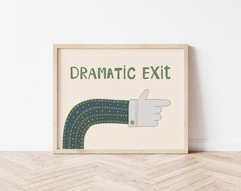 Lámina decorativa con diseño de salida dramática, póster retro con garabatos, arte mural con una mano señalando a la derecha para pasillo u oficina, sin marco MR46