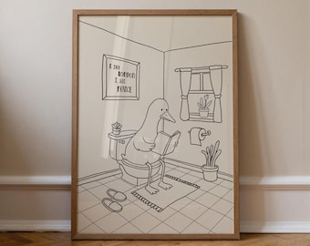Funny Bathroom Print, Duck Wall Art, Cheeky Toilet Humor Decor MR72