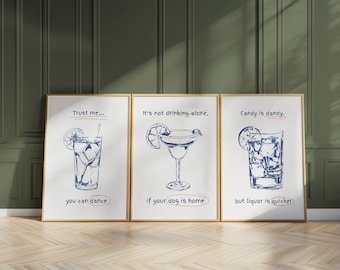 Cocktail Quote Art Print Set, Home Bar Gallery Wall (D17)