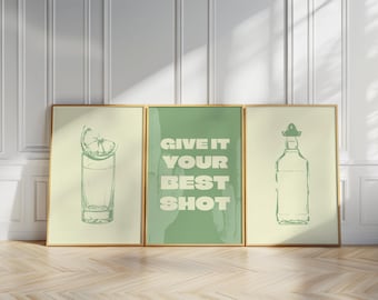 Tequila Bar Art Prints, Modern Cocktail Lounge Set of 3 (D35)